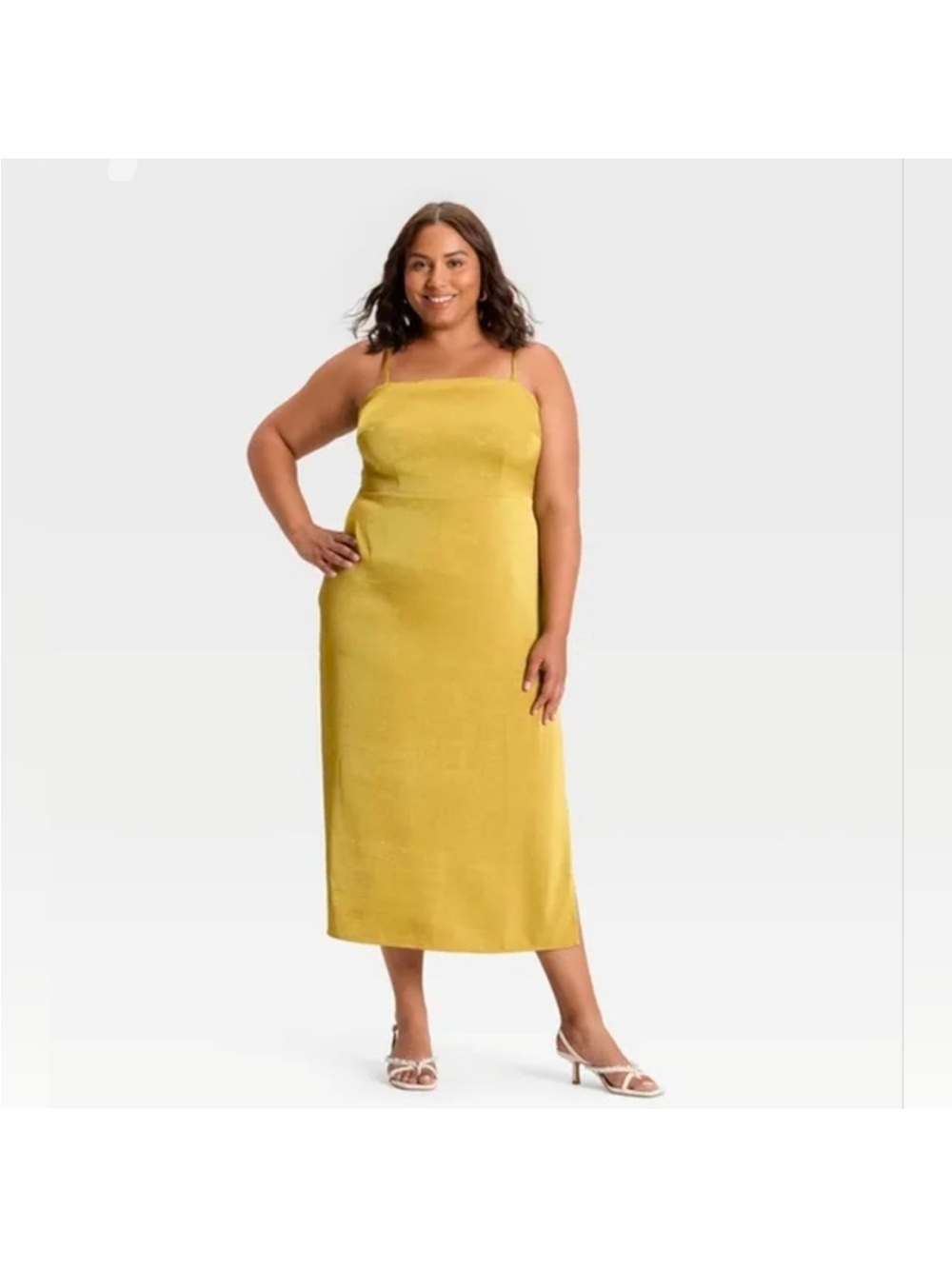 a new day Mustard Yellow Slip Midi Dress